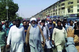 کراچی، سربراہ مجلس وحدت مسلمین علامہ راجہ ناصرعباس کی شہید خرم ذکی کے جلوس جنازہ میں شرکت